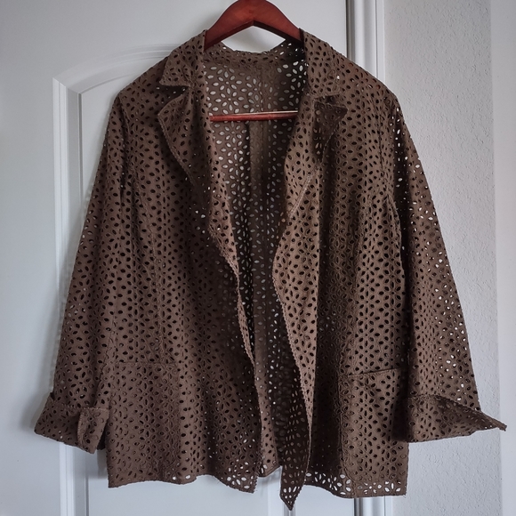 Vintage Size XL Skirt & Open front Jacket Brown open work embroidery Johnny Was? - Picture 3 of 15